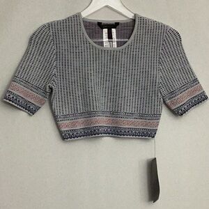 NWT BCBG MAXAZRIA $208 Kayla Knit Crop Knit Top Size Small Gray Blue and Orange